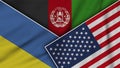 Afghanistan United States of America Ukraine Flags Together Fabric Texture Illustration