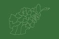 Afghanistan vector map with border lines of provinces using green color on dark background illustration Royalty Free Stock Photo