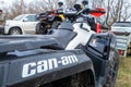 BRP Can-Am quad bike ready for Mud Racing contest. ATV SSV motobike competitions are popular