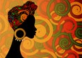 Portrait of the young black woman in a turban. Animation African beauty. Vector color illustration isolated. Traditional Kente