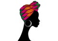 Portrait beautiful African woman. Shenbolen Ankara Headwrap Women African Traditional Headtie Scarf Turban. Colorful Kente wrap