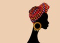 Portrait beautiful African woman. Shenbolen Ankara Headwrap Women Afro Traditional Headtie Scarf Turban. Colorful Kente turban Royalty Free Stock Photo