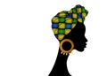 Portrait beautiful African woman. Shenbolen Ankara Headwrap Women African Traditional Headtie Scarf Turban. Colorful Kente wrap