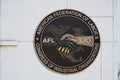 AFL - CIO, American Federation of Labor and Congress of Industrial Organization, emblem seal on office headquarters building Royalty Free Stock Photo