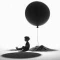 Afloat in Dreams: Isolated Little Boy and the Enchanting Balloon Royalty Free Stock Photo