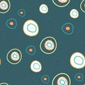 Afloat whimsical wonky circles floating on green blue background seamless vector repeat pattern