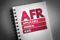 AFR - Applicable Federal Rate acronym on notepad, business concept background