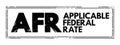 AFR - Applicable Federal Rate is the minimum interest rate that the Internal Revenue Service allows for private loans, acronym