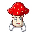 Afraid amanita mushroom mascot cartoon
