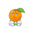 Afraid fresh orange with cartoon mascot shape