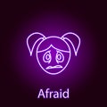 Afraid girl face icon in neon style. Element of emotions for mobile concept and web apps illustration. Signs and symbols can be Royalty Free Stock Photo