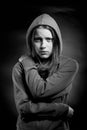 Afraid teen girl in hood