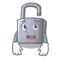 Afraid unlocking padlock on the cartoon gate