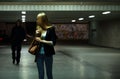 Afraid woman in the subway