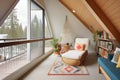 aframe cabin, balcony with reading nook Royalty Free Stock Photo