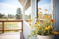 aframe in meadow, balcony with wildflowers Royalty Free Stock Photo