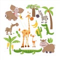 Africa. African animals and plants. Set of vector illustrations in cartoon style.