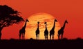 africa animal elephant wildlife sunset giraffe wild nature silhouette safari. Generative AI.