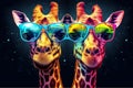 africa animal mammal colorful sunglasses zoo wildlife portrait neck giraffe. Generative AI.