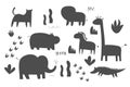 Africa animals silhouettes, isolated on white background vector illustration. Africa animals contour. Africa mammals big Royalty Free Stock Photo