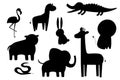 Africa animals silhouettes, isolated on white background vector illustration. Africa animals contour. Africa mammals big Royalty Free Stock Photo