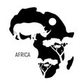 Africa. Black and white map of Africa continent with silhouette rhinoceros. Vector illustration Royalty Free Stock Photo