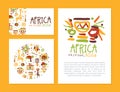 Africa Card Templates Collection, Traditional African Culture Symbols and Space for Text, Banner, Brochure, Poster