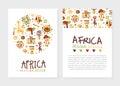 Africa Card Templates Set, Traditional African Culture Symbols and Space for Text Vector Illustration