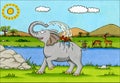 Africa Cartoon - Elephant splashing water