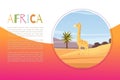 Africa with cartoon flat african animal giraffe vector illustration banner for kids. African fairy childish landscape Royalty Free Stock Photo