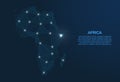 Africa communication network map. Vector low poly image of a global map with lights in the form of cities. Map in the form of a