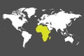 Africa continent green marked in World map