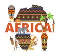 Africa continent map, african travel design background concept, vector illustration. Safari culture banner, outline with Royalty Free Stock Photo