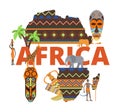 Africa continent map, african travel design background concept, vector illustration. Safari culture banner, outline with Royalty Free Stock Photo