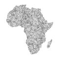Africa continent map from black isolines or level line geographic topographic map grid. Vector illustration