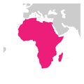 Africa continent pink marked in grey silhouette of World map. Simple flat vector illustration