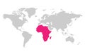 Africa continent pink marked in World map