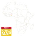 Africa contoured map with highlighted Togo