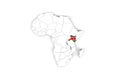 Africa 3d map with borders marked - Kenya area marked with Kenya flag
