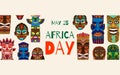 Africa day and African ethnic tribal masks, vector illustration. African masks for 25 of may. Ritual african ethno