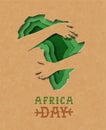 Africa Day paper cut green map hug love concept