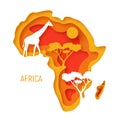 Africa. Decorative 3d paper cut map of Africa continent with wild animals silhouettes. 3d paper cut eco friendly design