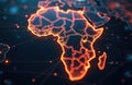 Africa digital network glowing map. Tech concept global connection, communication in cyberspace. Futuristic design, artificial