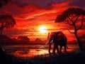 Africa Elephant Sunrise Sunset Wildlife Royalty Free Stock Photo