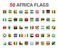 Africa flags of country. 50 flag rounded square icons Vector