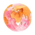 Africa on the globe. Earth planet. Watercolor.