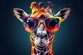 colorful zoo sunglasses mammal portrait animal giraffe wildlife africa neck. Generative AI.