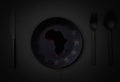 Africa illustration bleeding on plate with Europe colors,