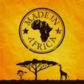 Africa illustration with tree and giraffe silhouette