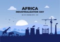 Africa industrialization day background with factory and animals forest on blue color